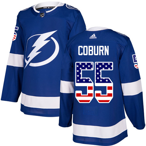 Adidas Lightning #55 Braydon Coburn Blue Home Authentic USA Flag Stitched NHL Jersey - Click Image to Close